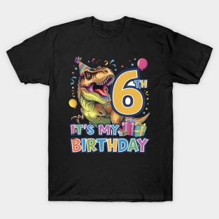 It's My 6th Birthday Happy 6 Year T-Rex Boys T-Shirt